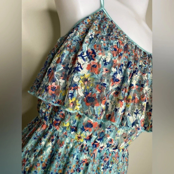 Love Reign Blue Floral Elastic Waist High Low Dress Women's Size Small - Picture 5 of 10